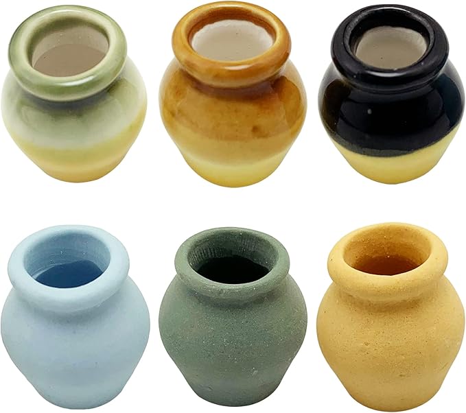 Miniature Terracotta Pots, 6 Pieces Mini Ceramic Clay Flower Pots Pottery Planter for DIY 1:12 Dollhouse Fairy Garden Flower Plants Bonsai Micro Landscape Decoration