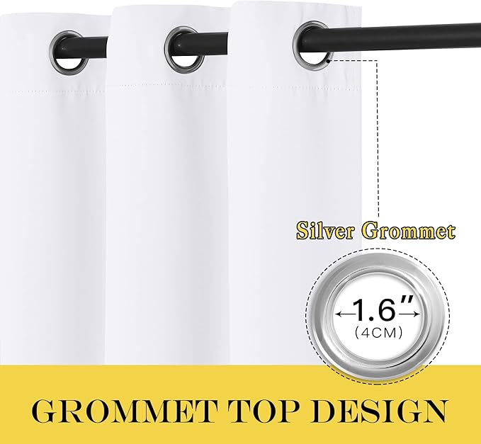NICETOWN White Bedroom Curtain 72 inches Long - (50% Blackout) Grommet Sound Reducing Window Treatment Sound Reducing Privacy Thermal Drape Light Blocking for Living Room (1 Panel, W52 x L72)