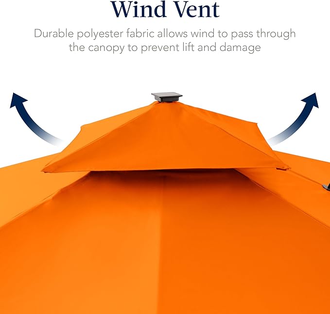 Best Choice Products 9x12ft LED Cantilever Patio Umbrella w/Base Included & 360° Rotation, Large Solar Offset Hanging Outdoor Sun Shade for Deck, Backyard Table w/Stand & Lights – Orange