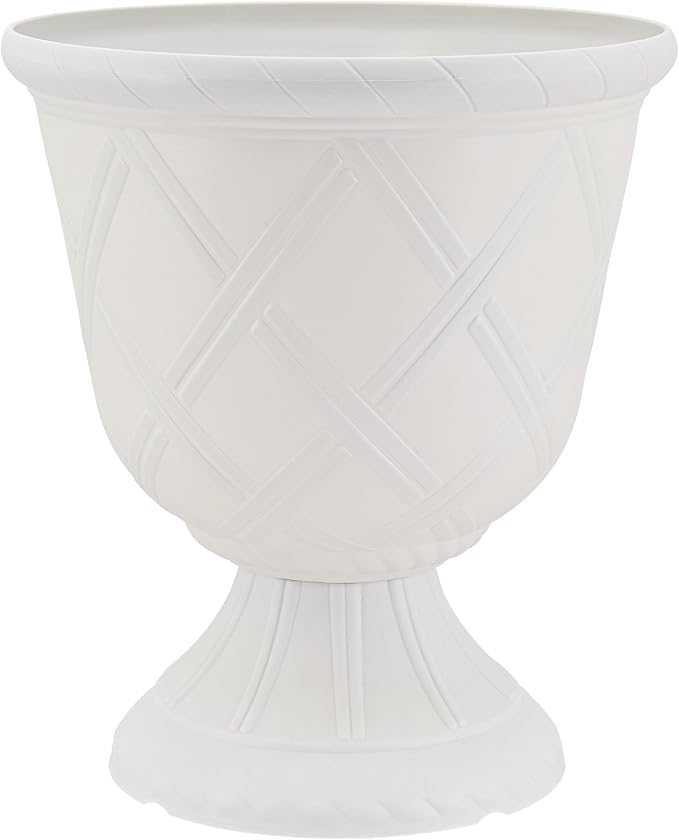 Arcadia Classic Decorative Garden Pot Planter for Indoor Plants, White, 10 x 11" Lattice Plastic Garden Urn