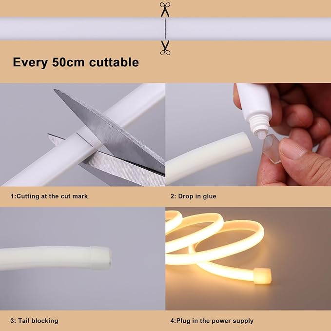 AC 110V COB LED Strip Lights Outdoor Waterproof 65.6ft, 3000K Warm White Super Bright 200W CRI 90+ LED Rope Light, IP65 Flexible Cuttable, for Bedroom Garden Commercial House