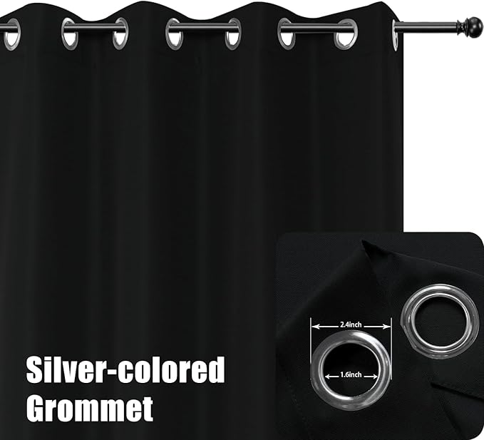 BONZER Extra Wide Waterproof Outdoor Curtains for Patio Heavy Privacy Light Filtering Grommet Outside Curtains for Porch, Pergola, Gazebo, 1 Panel, 150W x 108L inch, Black