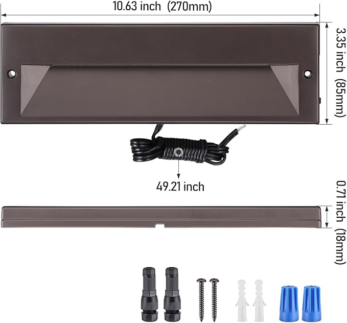 LEONLITE 10.6 Inch 5CCT LED Low Voltage Step Lights, 12–24V AC/DC 6W Surface Mount Ultra-Slim Landscape Stair Lights, IP65 Aluminum Outdoor Lighting for Decks, Hardscapes, Oil Rubbed Bronze, Pack of 6