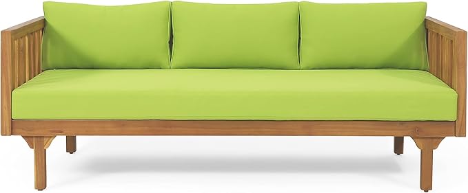 Claremont Outdoor 3 Seater Daybed with Cushions - Acacia Wood - Teak/Green
