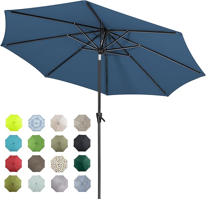 Tempera Patio Market Outdoor Table Umbrella with Auto Tilt and Crank, Large Sun Umbrella with Sturdy Pole & Fade Resistant Canopy, Easy to Set
