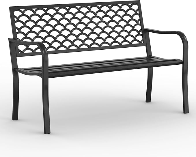 On Shine Outdoor Garden Bench Cast Iron Steel Outdoor Bench Clearance Weatherproof Metal Park Bench for Porch, Yard, Lawn, Deck (Scale)