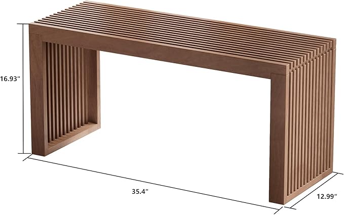 Bamboo Dining Bench, 35 inch Farmhouse Decor Indoor Kitchen Table Bench, Entryway Shoe Rack Bench, Outdoor Bench, Solid Bamboo Benches for Living Room, Hallway, Bedroom, Bathroom (Walnut, Long)