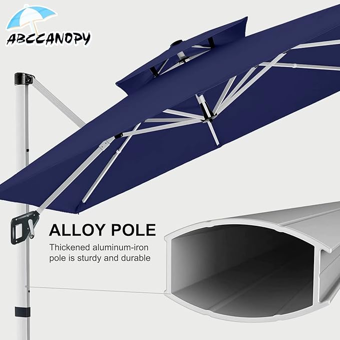 ABCCANOPY Patio Umbrella Cantilever Double Top Outdoor Offset Umbrella with 360° Rotation