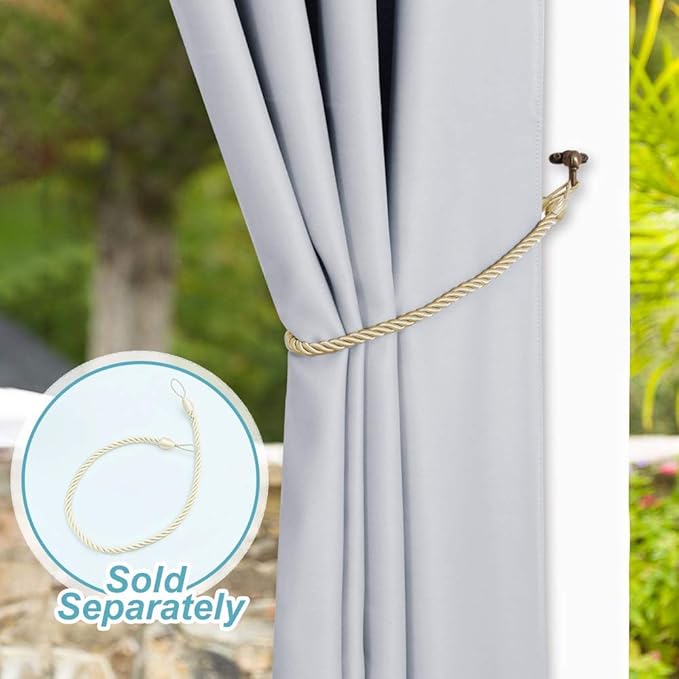 NICETOWN Outdoor Divider Patio Curtain Waterproof for Public Space, Thermal Insulated Rustproof Grommet Room Darkening Panel Safe for Yard/Arbor, Greyish White, 1 Panel, W100 x L84