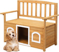 VINGLI Outdoor Storage Bench with Built-in Dog House, 2-in-1 Outdoor Waterproof Patio Bench with Pet Kennel for Patio Backyard Porch (Natural)