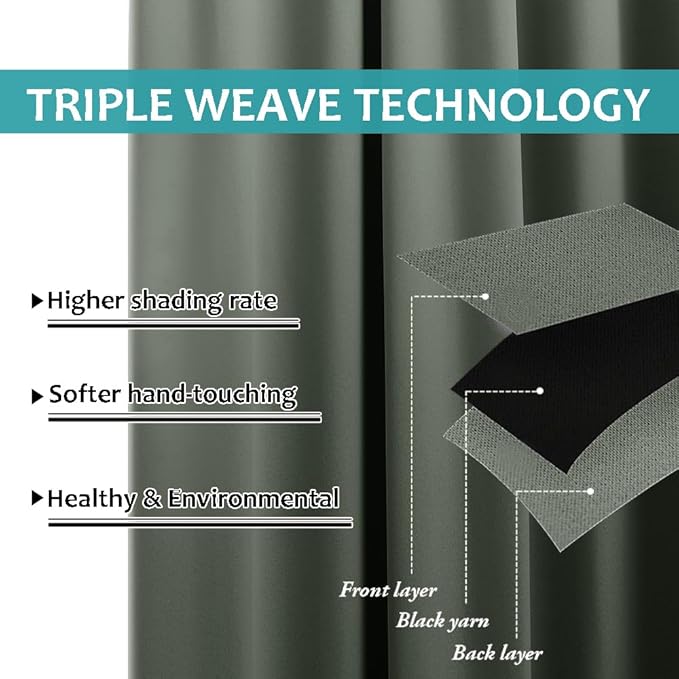 NICETOWN 2 Panels Greyish Green Outdoor Curtains for Patio Waterproof 95 inches Long, Thermal Light Blocking Rustproof Grommet Outdoor Indoor Window Treatments for Porch, W52 x L95