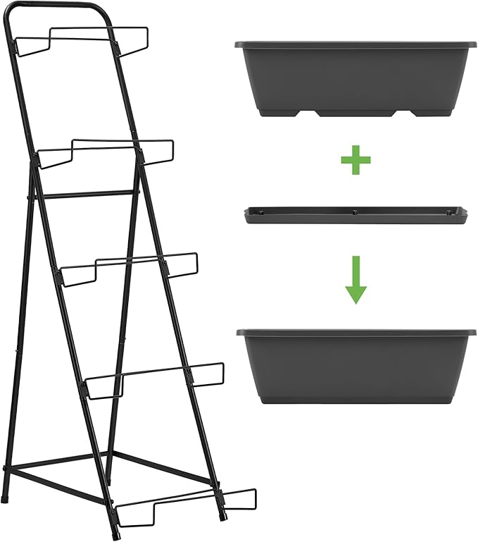 5 Tier Vertical Raised Garden Bed Planter Box, Vertical Raised Bed with Drainage Holes for Indoor Outdoor Herbs Flowers Vegetables Plants, Grey