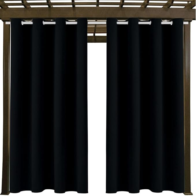 DIVA EN CAMINO DEC Outdoor Patio Curtain Waterproof Darkening Thermal Insulated Indoor Curtains for Bedroom, Porch, Living Room, Pergola, Cabana, W52 x L95, Black, Set of 2 Panels
