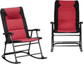 Outsunny Oversized Folding Rocking Camping Chair Set of 2, Padded Outdoor Rockers with High Back and Armrests, Portable Outdoor Patio Chairs with Steel Frame for Garden, Porch, Lawn, Red