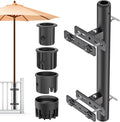Heavy Duty Deck Railing Umbrella Holder, Adjustable Patio Umbrella Stand for 1-2 Inch Poles, Secure & Sturdy Railing Grille Mount, Maximizes Outdoor Space