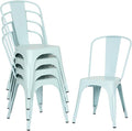 FDW | Set of 4 Metal Dining Chairs | Blue | Stackable Tolix Side Chairs with Backrest | Scratch-Resistant | Non-Slip Feet | Indoor/Outdoor Use | 330 lbs Capacity | Ideal for Kitchen & Restaurant