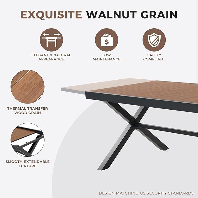 Grand patio 7-Piece Outdoor Dining Set, 6 Leather-Look Wicker Swivel Patio Chairs & 1 Extendable Rectangular Dining Table, Brown