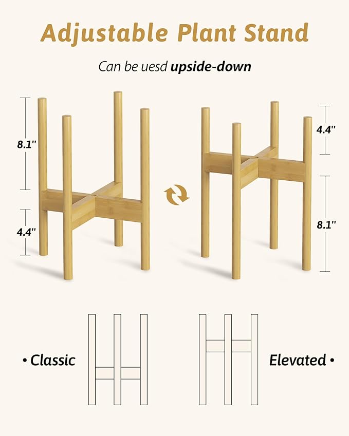 Adjustable Plant Stand Indoor, Bamboo Plant Stand Fits 8 9 10 11 12 Inches, Small Corner Planter Holder for Indoor Plants, Single Floor Plant Stands for Living Room Balcony, Natural