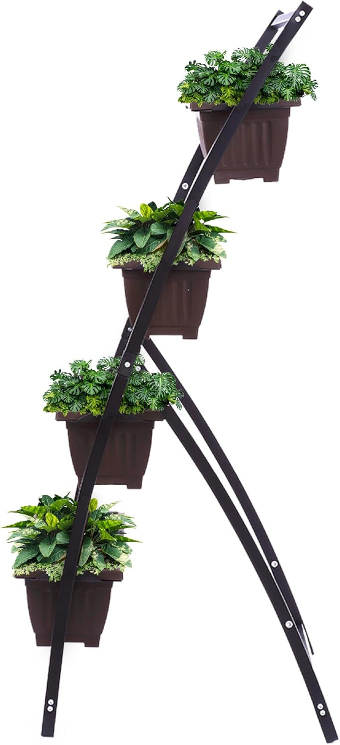 KHOMO GEAR Vertical Garden Planter Balcony Garden Outdoor 4 Tier Raised Bed Box with Stacking Planters Indoor Patio Tower for Plants Vegetables Flowers & Herbs