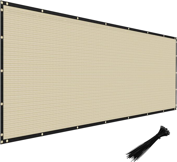 Windscreen4less Privacy Fence Screen Heavy Duty Windscreen Fencing Mesh Fabric Shade Net Cover with Brass Grommtes for Outdoor Wall Garden Yard Pool Deck, 6'x109' Beige
