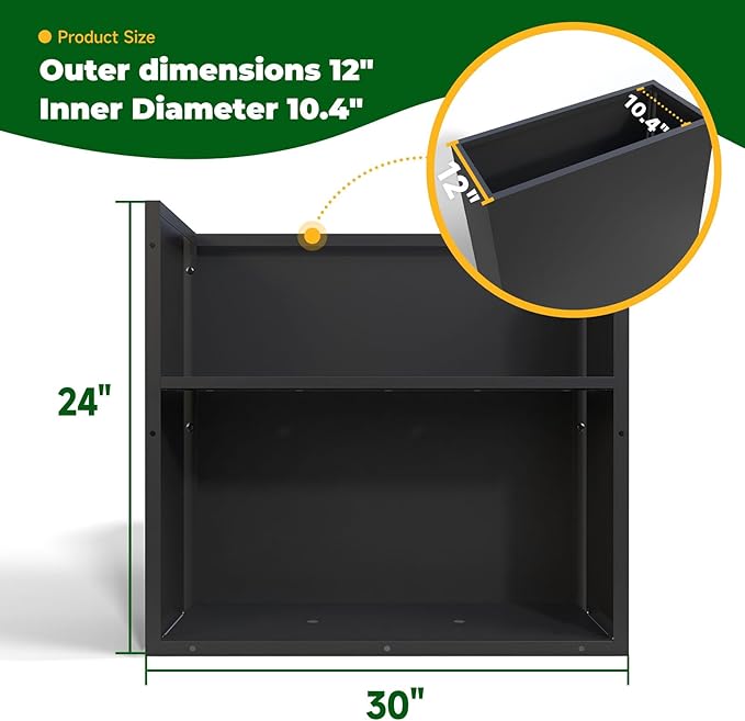 Black Steel Metallic Heavy Planter 30" x 12" x 24" for Outdoor Plants Metal Long Outdoor Planter Spliced Flower Box with Partitions for Outside,Indoor,Garden (Black, 30 * 12 * 24)