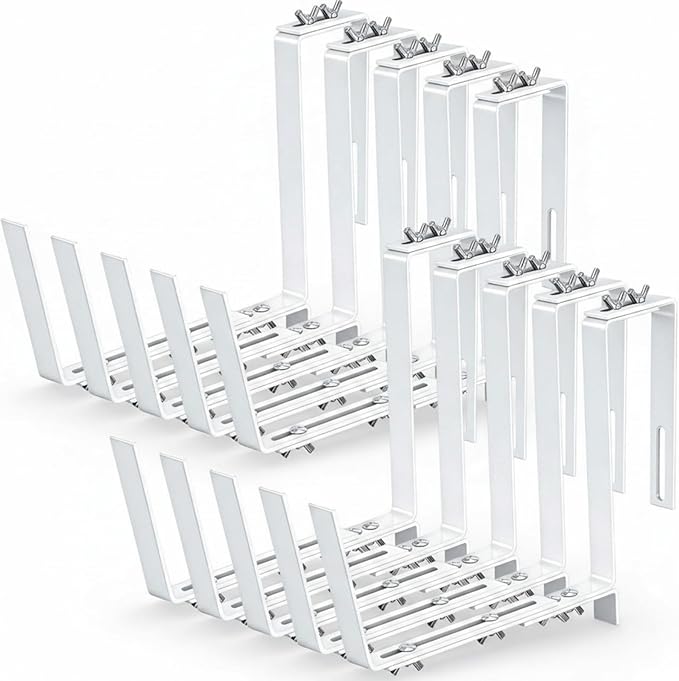 Layhit 10 Pcs Adjustable Planter Box Brackets Universal Heavy Duty Flower Box Brackets Window Iron Railing Planter Holder for Balcony Fence Pergola Patio Garden Windowsill, 6-12.5 Inch(White)