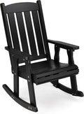 VINGLI Heavy Duty 600 LBS Outdoor Wooden Rocking Chair with Higher Backrest,Patio Rocking Chair with Ergonomic Design, Weatherproof Outdoor Rockers Suit for Patio, Garden, Balcony, Yard, Black