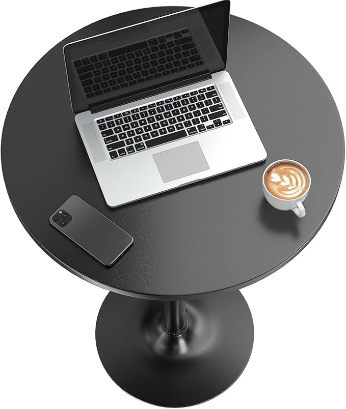 Furmax Bistro Pub Table Round Bar Height Cocktail Table for Home Bar, Round Bar Tables for Party, Dining Room, Living Room and Wedding, Metal Base MDF Top Obsidian, 40.6 Inch Height (1, Dark Black-1)