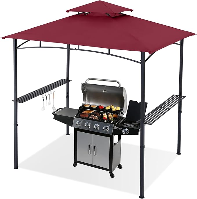 ABCCANOPY 8'x 5' Grill Gazebo Shelter, Outdoor BBQ Gazebo Canopy with LED Light (Burgundy)
