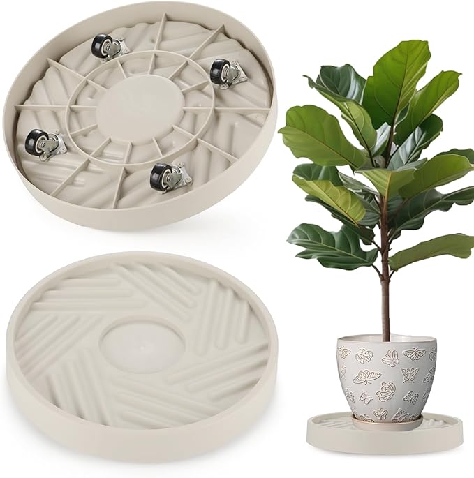 2 Pack Plant Caddy with Wheels, 12" Rolling Plant Stand 165 LBS Heavy Duty with Hidden 360 ° Rotating Silent Wheel Wheels for Outdoor Indoor Large Plant Pots, Flower Pot, Patio