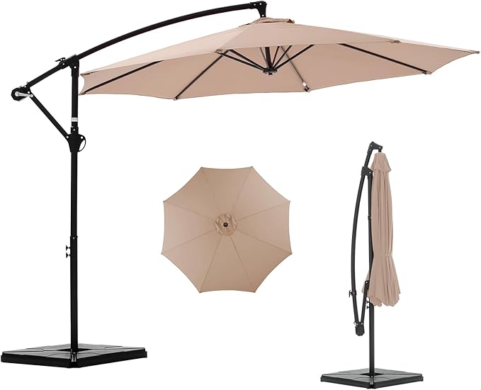 NEWBULIG 10FT Patio Umbrella, Offset Cantilever Outdoor Patio Table Umbrella, UV Protection, Fade Resistant Fabric, Easy Tilt Adjustment for Pool, Deck, Garden, Backyard