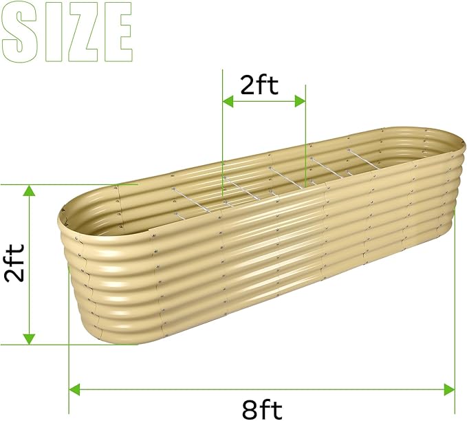 Land Guard 8×2×2ft Galvanized Raised Garden Bed Kit, Raised Garden Boxes Outdoor, Oval Metal Raised Garden Beds for Vegetables,Cream Yellow