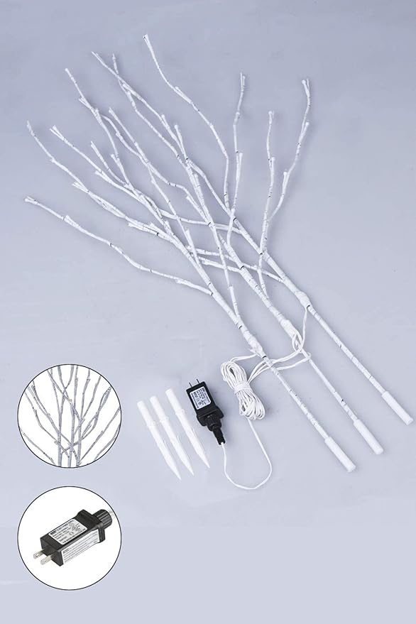 Vanthylit 3PK 30'' Lighted Birch Twig Branches with 60 LED Warm White Bulbs Waterproof Adapter in for Outdoor and Indoor Decor