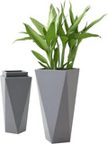 Outsunny Set of 3 Tall Planters, 28.75", 24.5", 20.5", MgO Indoor Outdoor Planters with Drainage Holes, Stackable Flower Pots for Garden, Patio, Balcony, Front Door, Gray