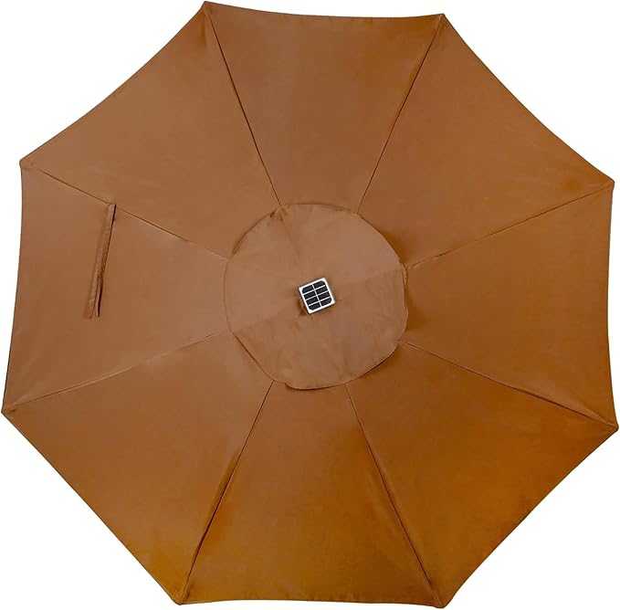 Blissun 9 ft Solar Umbrella 32 LED Lighted Patio Umbrella Table Market Umbrella with Tilt and Crank Outdoor Umbrella for Garden, Deck, Backyard, Pool and Beach, Brown