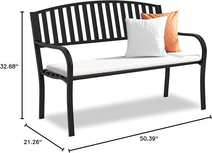 Outdoor Bench Garden Bench, Weatherproof Anti-Rust Heavy-Duty Outside Benches Clearance, Wrought Iron Metal Bench for Front Porch, Patio, Park