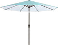 MEWAY 9ft Patio Umbrella Outdoor Table Umbrellas with Push Button Tilt and Crank, Market Umbrella 8 Sturdy Ribs for Deck, Garden, Pool and Backyard, Blue Green Stripe