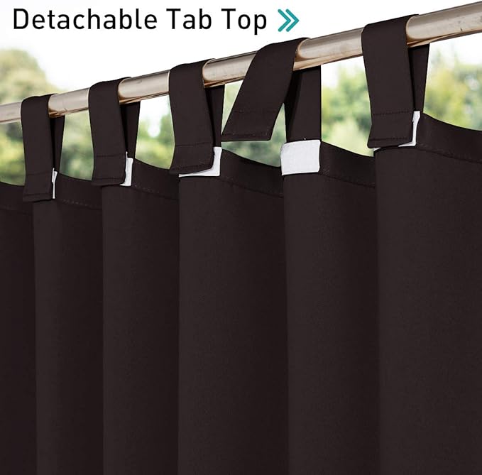 NICETOWN 2 Panels Blackout Outdoor Curtains for Patio Waterproof, Detachable Tab Top Cabana Curtainss Room Darkening Thermal Insulated Blind for Outdoor Living Divider, W52 x L108, Toffee Brown