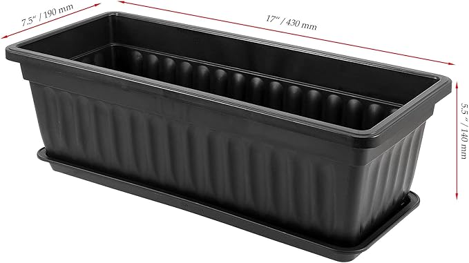 JOIKIT 17 Inches Black Plastic Planter Box, 6 Packs, Good Drainage, Indoor Outdoor Usage, for Garden, Windowsill, Patio, Balcony