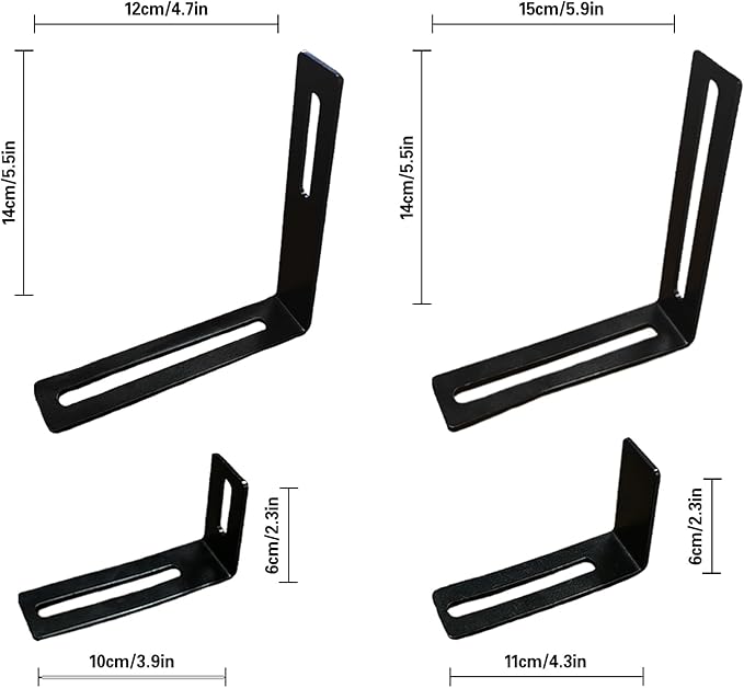 Adjustable Planter Box Brackets, Window Boxes Planters, Heavy-Duty Planters Hanging Flower Box Holders,for Mounting Railing Windowsills, Garden, Fences, and Balcony (4 Pack Black)