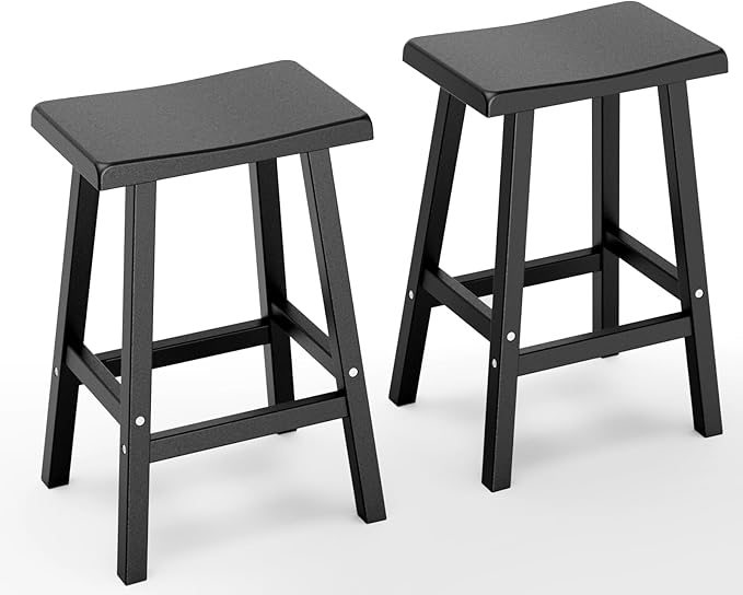 Bar Stools 29'' Outdoor Set of 2, Waterproof Modern Durable Resin Saddle Seat,Counter Stool Sturdy Modern Stylish, All-Weather Barstools for Patio, Balcony, or Kitchen Counter