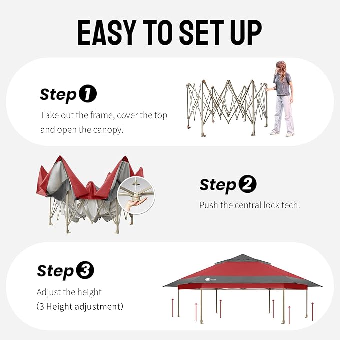 CROWN SHADES 12x12 Pop Up Gazebo with Mosquito Nettings, Patented Center Lock 6-Sided Portable Gazebo, 300D Silver-Coated Fabric UV Resistant, Pop Up Canopy Tent for Patio, Party, Red&Grey