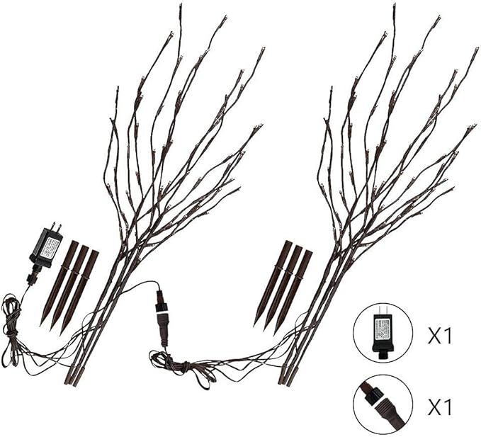 Vanthylit Set of 2 3PK 30" Brown Lighted Twig Stakes 120 Warm White Pathway Light for Outdoor and Indoor (Vase Excluded)