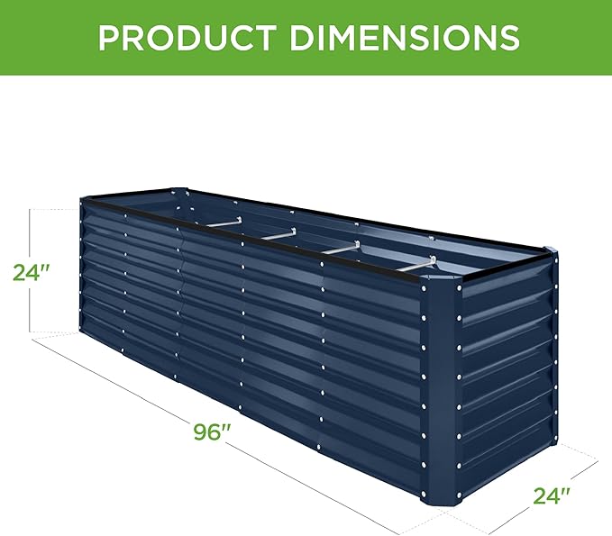 Best Choice Products 8x2x2ft Raised Outdoor Metal Garden Bed, Deep Root Box Planter for Vegetables, Flowers, Herbs, 240 Gallon Capacity, 100% Non Toxic Materials - Navy