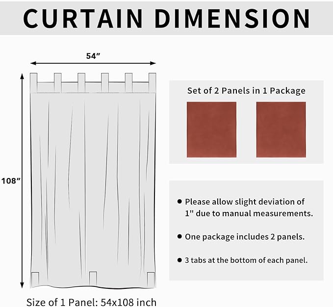 Easy-Going Outdoor Patio Curtains Detachable Tab Top Windproof Weatherproof Curtain for Cabana, Porch, Pergola and Gazebo, Tab Bottom Drape, 2 Panels, 54W x 108L inch, Terra Red