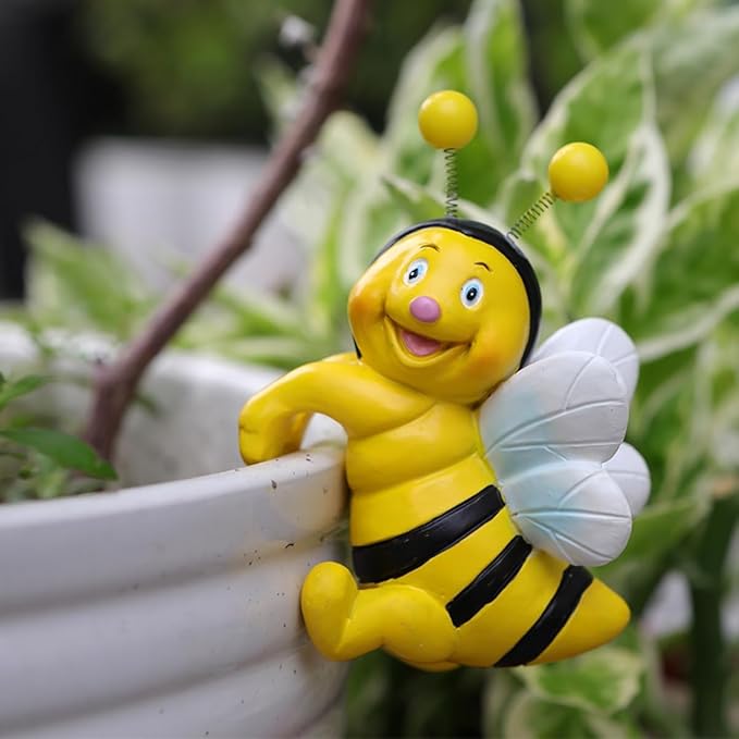 2-Piece Set Bees Pot Huggers for Planters, Climbing Bee Flower Pot Hugger, Hanging Plant Decorations for Pots, Cute Plant Pot Decorations for Home Garden Patio Fence Lawn Yard (Bee)