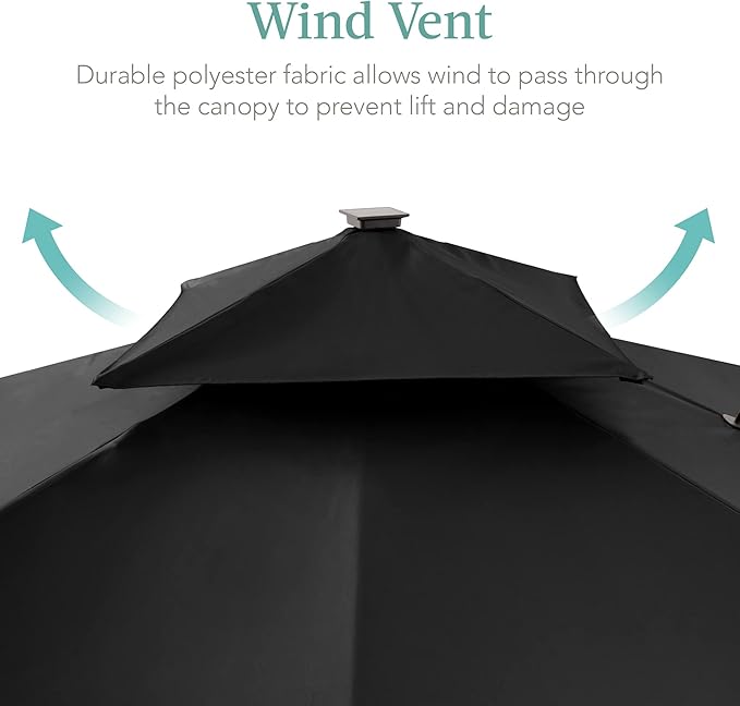 Best Choice Products 10x10ft Cantilever Patio Umbrella w/Base Included, Solar LED Lights 360 Rotation Large Offset Hanging Outdoor Shade for Deck Pool Backyard w/Stand – Black