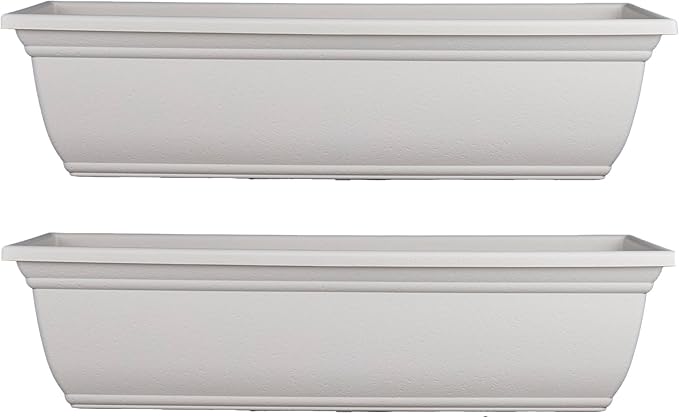 The HC Companies 24 Inch Mojave Window Planter Box with Drainage Holes, Lightweight UV-Resistant Plastic Outdoor Planters, 2-Pack Flower Box for Garden & Home Decor, Cottage Stone