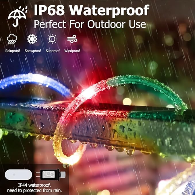 200ft Outdoor Rope Light, IP68 Waterproof 25 Color Changing String Lights with 149 Modes, Warm White & RGB LED Multicolor Twinkle Fairy Tube Lights for Indoor & Outside Railing, Balcony, Patio Decor