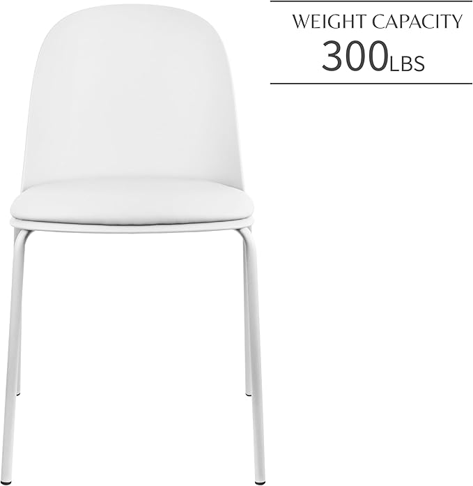 2xhome Modern Stackable Armless Dining Chair, Plastic Shell Seat with Upholstered PU Leather Cushion Padded Seat Metal Legs for Home Kitchen Patio Cafe, White